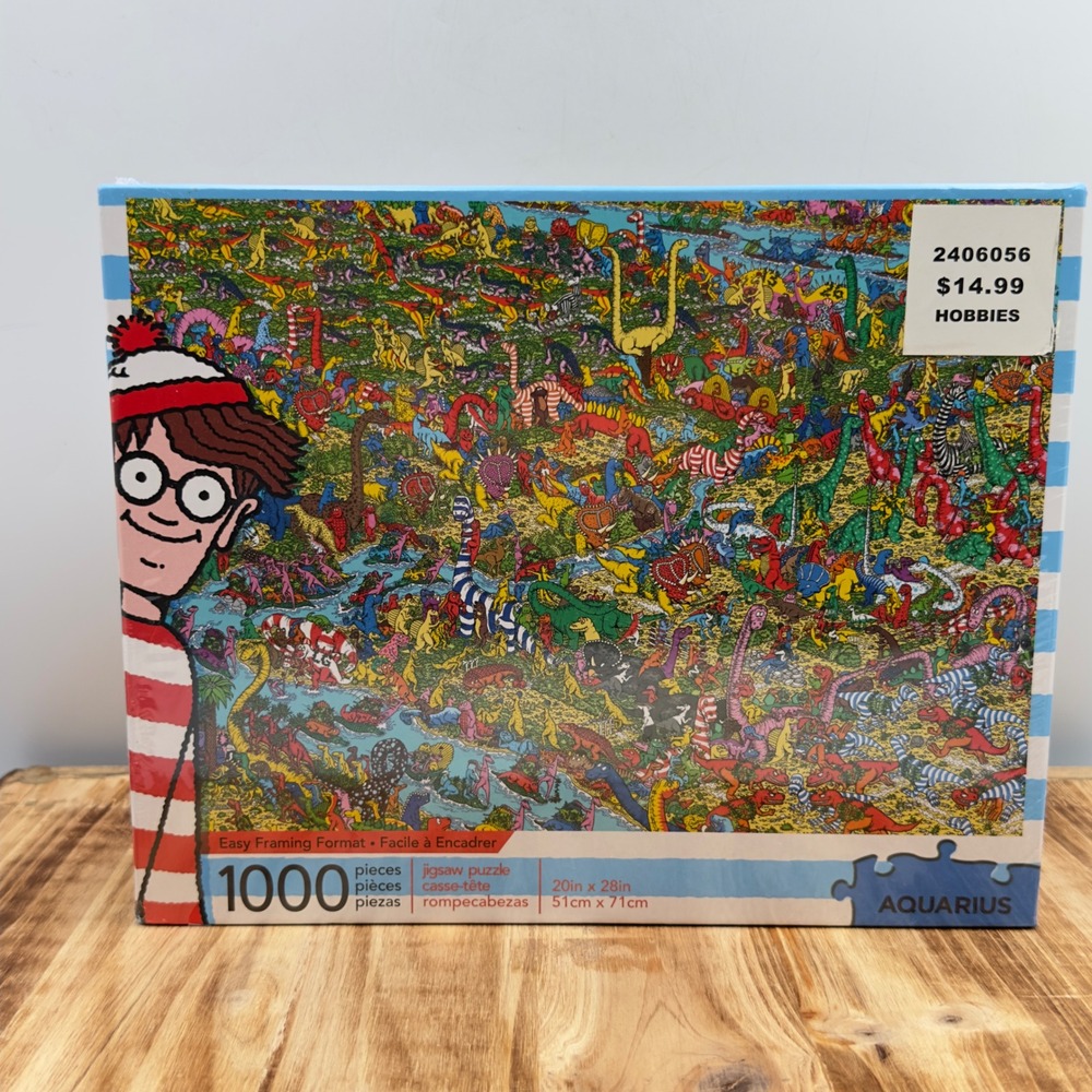 Aquarius Where's Waldo Dinosaur 1000 Piece Jigsaw Puzzle New Sealed 20x28in